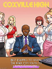 Muscled black fellow pounding white pussies in hot black cartoons