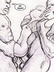 Cartoon sex sketch about two niggas and little white slut